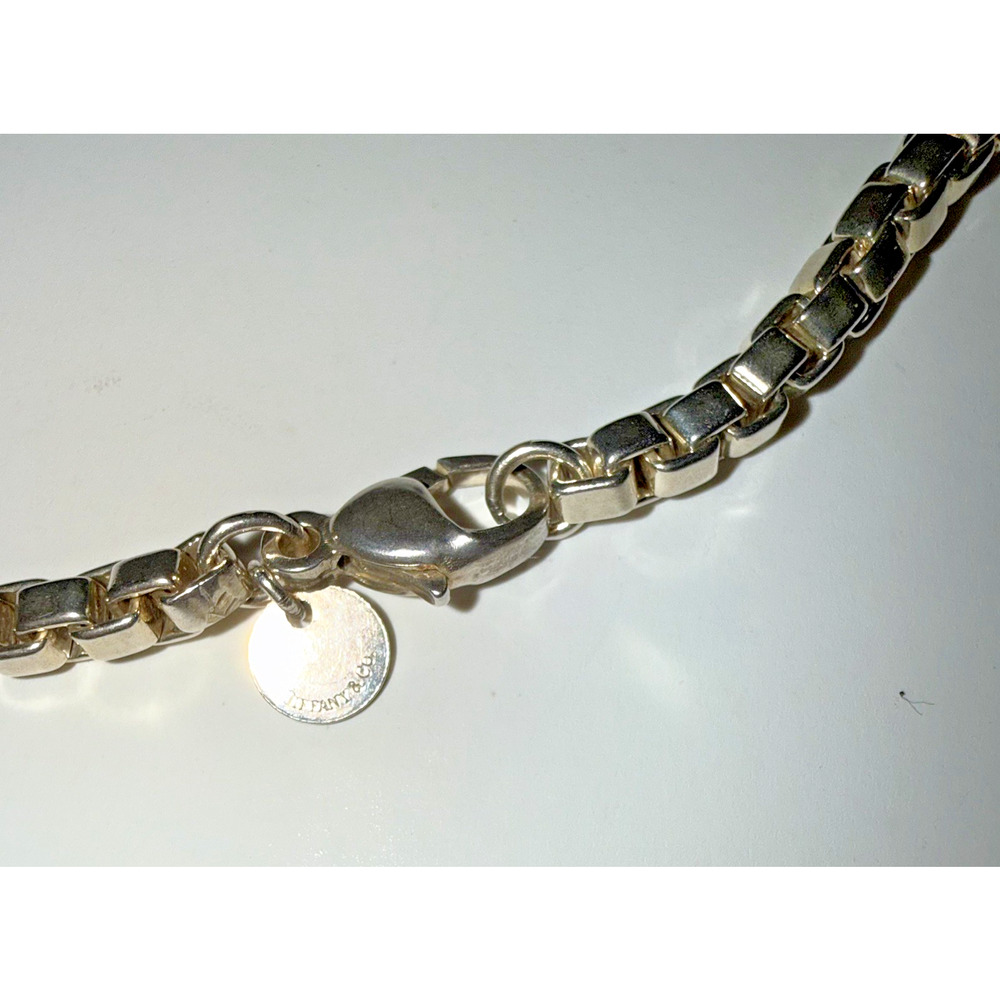 Vtg Tiffany & Co Sterling Silver Venetian Link Box Chain Necklace 18 inch Unisex - Picture 5 of 14